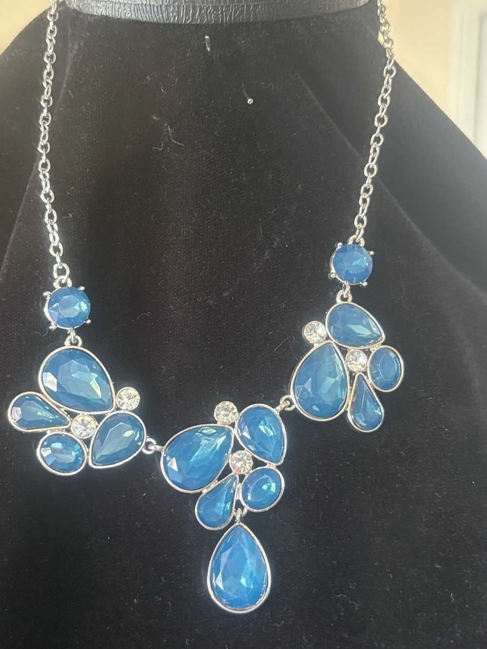 Blue Teardrop Crystal Statement Necklace - Women Jewelry